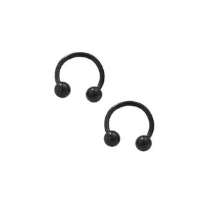 14 Gauge Black Horseshoe Ring Piercings Surgical Steel 10mm or 12mm Sold as Pair - Picture 1 of 9