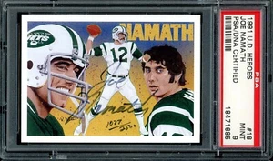 1991 Upper Deck Heroes Football #18 Joe Namath Autografo PSA 9 - Foto 1 di 2