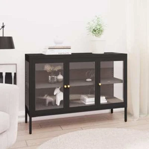 Steel Glass Sideboard Buffet Cabinet Storage Rack Display Shelf Cupboard Black - Picture 1 of 12