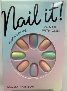24 faux ongles avec colle - Fashion nails- GLOSSY RAINBOW - Foto 1 di 2