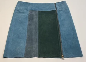 Minigonna Pjk Patterson J Kincaid in pelle scamosciata taglia M colore blocco verde grigio - Foto 1 di 6