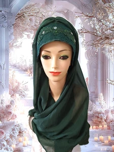 Elegante sombrero musulmán de hiyab gorra de quimioterapia pelo debajo de la gorra bufanda envoltura para la cabeza de gasa verde - Imagen 1 de 10