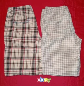 2 PC lot EXPRESS PLAID Check BEIGE BLACK RED CHINO Golf shorts MEN SZ 32 NEW !! - Picture 1 of 6