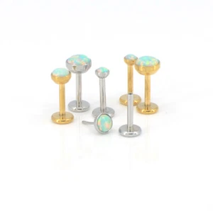 Flat Back Earrings Aqua Opal 16G 18G 20G Ear Nose Stud Gold Tone Rings Push Pin - Picture 1 of 15