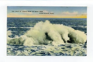 Ocean Bluff, Marshfield MA lino postal escudo de una ola de Briny Deep, surf - Imagen 1 de 2