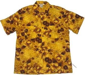 Vintage 60s J.c. Penney Towncraft Yellow Floral Palm Button Up Shirt Medium - Picture 1 of 7