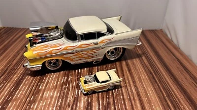 57 Chevy Hot Rod Muscle Machines￼White & Yellow Flame  1:18 & 1:64 Funline 2001 - Image 1 of 4