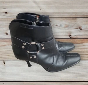 Harley-Davidson Stiefel Damen 6,5 Schwarz Leder Stiefeletten Motorrad Reißverschluss Nieten - Bild 1 von 15