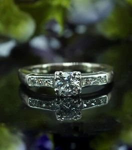 Anillo de compromiso vintage de diamantes de platino de oro blanco de 14 quilates joyería patrimonial declaración - Imagen 1 de 7