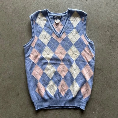 Chaleco Suéter Vintage Burberry Argyle Cachemira Talla Pequeña Púrpura Hecho en Escocia Foto 1 de 4