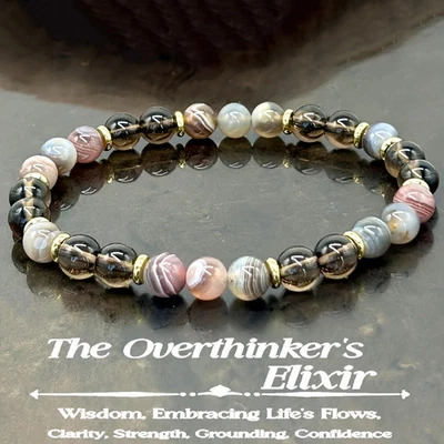 Overthinker bracelet made of Botswana agate and smoky quartz handmade jewelry - Image 1 of 4