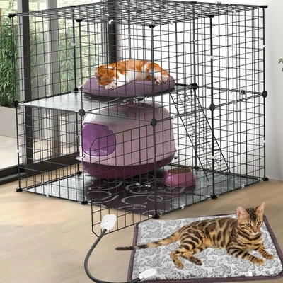 Heated Cat Cage Metal House with Waterproof Heating Pad Indoor Winter Warm Mat - Image 1 of 4