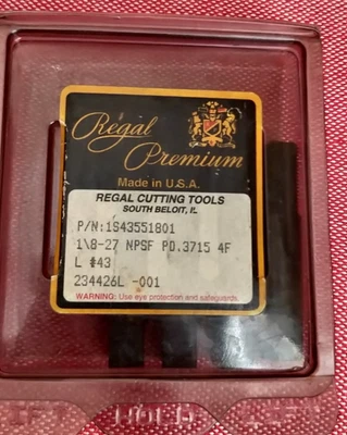 PACK OF 4  New Regal Premium 1/8-27 NPSF HSG 4FL Straight Pipe TAPS PD.3715" - Image 1 of 4