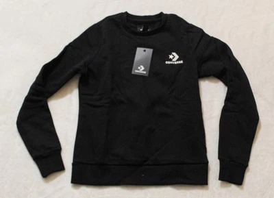 Sudadera Converse Para Mujer Bordada Estrella Chevron Crew AC2 Negra Pequeña Nueva Con Etiquetas Foto 1 de 3