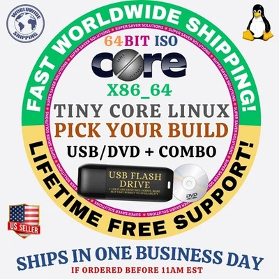 TinyCore Linux OS ISO ALL VERSIONS 64BIT USB-DVD, LIVE-FULL BOOT, MAC PC - Image 1 of 3