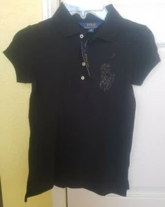 POPO RALPH LAUREN Boys/Unisex Black Holiday Polo Big Sequined Logo Size Small/7 - Picture 1 of 4