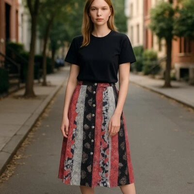 Maxi Falda Carole Little 14 Botones Escoba Vintage Floral Patchwork Años 90 Foto 1 de 4