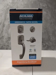 Schlage F60 GRW 619 SAC Greenwich Deadbolt with Sacramento Lever in Satin Nickel - Picture 1 of 6