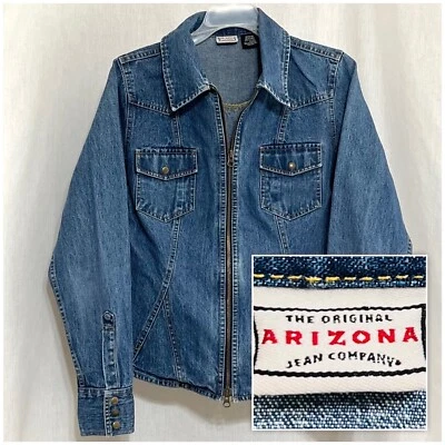 Chaqueta de mezclilla de lavado medio con cremallera completa manga larga ARIZONA mediana talla M para mujer Foto 1 de 4