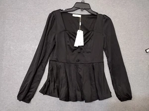 Blusa para mujer Belle Poque manga larga peplum negra talla M - Imagen 1 de 10