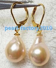 Baroque 11X12 mm natural AAA South Sea Pearl Earrings 14K YELLOW GOLD