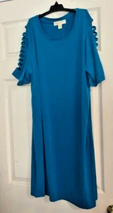 MICHAEL KORS Dress CYAN BLUE Color Stripes Cut Out🎁❤️ sz 1X MSRP $120 New w/tag - Picture 1 of 7