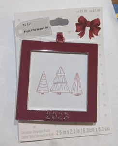 Christmas 2023 Red/Silver Square Picture Frame Ornament 2.5" X 2.5" Metal/Enamel - Picture 1 of 3