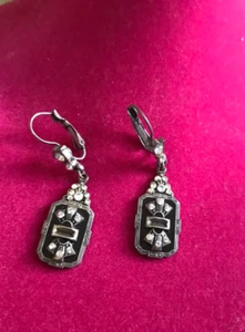 ORECCHINI GOCCIA VINTAGE ANNE KOPLIK DESIGNS DECO CRISTALLI SMALTO NERO - Foto 1 di 6