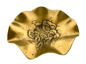 Vtg Ruffled Edge Solid Brass Dish, Molded From Imperial Pansy Carnival Bowl 8" - Picture 1 of 9