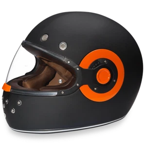 Daytona Retro Dull Black Orange Full Face Motorcycle Helmet (XS - 2XL) - Picture 1 of 7