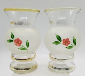 Juego de 2 jarrones de vidrio esmerilado Bartlett Collins pintados a mano de colección INDIANA GLASS - Imagen 1 de 7