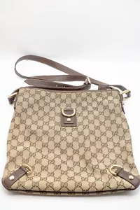 GUCCI Shoulder Bag GG Canvas Leather Brown Crossbody Auth from JAPAN - Picture 1 of 17