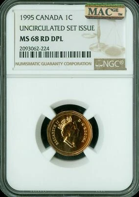 1995 CANADA CENT NGC MAC MS68 RD DPL PQ 2ND FINEST GRADED SPOTLESS * - Image 1 of 2