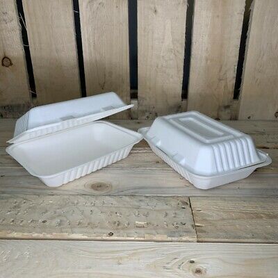 50 - 9x6  Biodegradable Food Containers Clamshell Takeaway Boxes Burger Boxes  • 14.49£