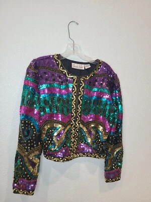 vintage laurence kazar Sequin Jacket, 1980s retro party coat goldbergs - Image 1 of 4