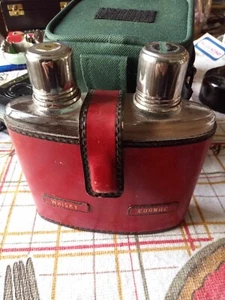 Porta Liquori Vintage Da Viaggio Fiaschetta Whisky Cognac Inox Pelle - Foto 1 di 3