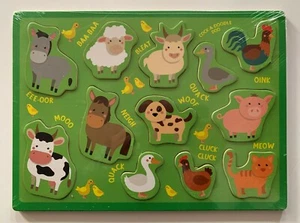 Farm Animals Jigsaw Puzzle Wooden Multicolored 12 Piece Children 2 Years Old Up - Picture 1 of 2