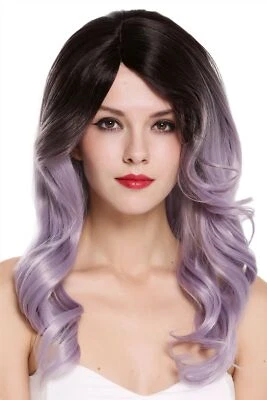 WIG ME UP Damen Perücke lang wellig Scheitel Ombre Dunkelbraun Lila Grau Mix sexy RGF-5904