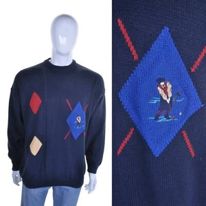 Vintage 80s Argyll Diamant Golf Pullover XL Pullover Pulli 1980s Argyl Argyle - Picture 1 of 9