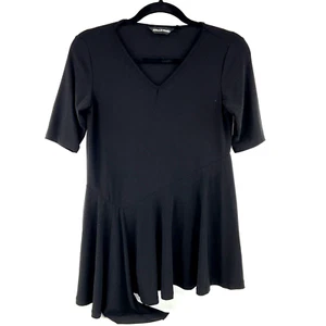 Nina Leonard Size XS Half Sl Ruffle Hem Black Stretch Tunic Legging Top - Picture 1 of 7