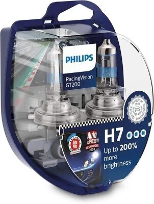 (2) H7 Philips +200% RacingVision GT200 Halogen Headlight Bulb, 12972RGTS2 Foto 1 de 2
