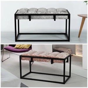 Plush Crushed Velvet Hallway Living Room Upholstered Bench Cushioned Stool Seat - Picture 1 of 5