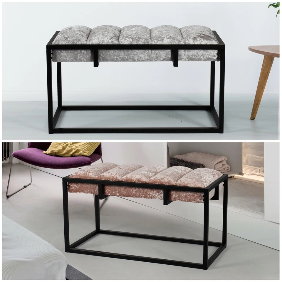 Plush Crushed Velvet Hallway Living Room Upholstered Bench Cushioned Stool Seat - Image 1 of 1