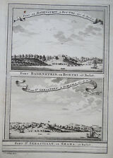 ANTIQUE JV SCHLEY 1755 ENGRAVING Ghana Fort Batensein & Fort San Sebastian 1747
