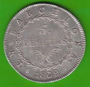 Barcelona 5 Pesetas 1809 Very Nice Rare Leipzig - Picture 1 of 2