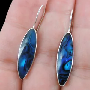 Pendientes largos de plata de ley 925 concha de abulón azul hechos a mano joyas - Imagen 1 de 6