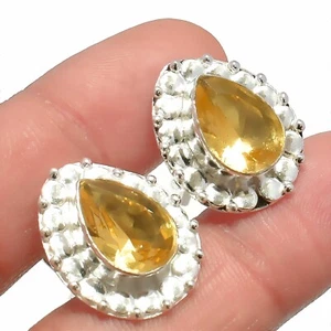Yellow Citrine Gemstone Handmade 925 Sterling Silver Jewelry Cufflink - Picture 1 of 1