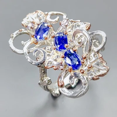 Anillo de cianita natural hecho a mano de plata de ley 925 talla 8/R437081 Foto 1 de 4