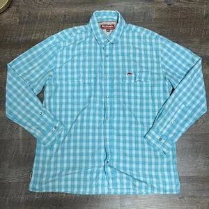 Simms Shirt XL Blue Big Sky Plaid Pearl Snap Button Up Long Sleeve Fish Fishing - Picture 1 of 12