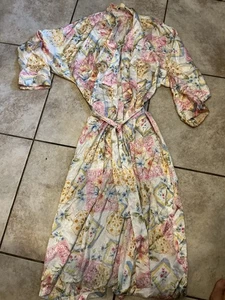 Vintage Christian Dior Floral Satin Poly Long Robe Tie 80s Small - Picture 1 of 3